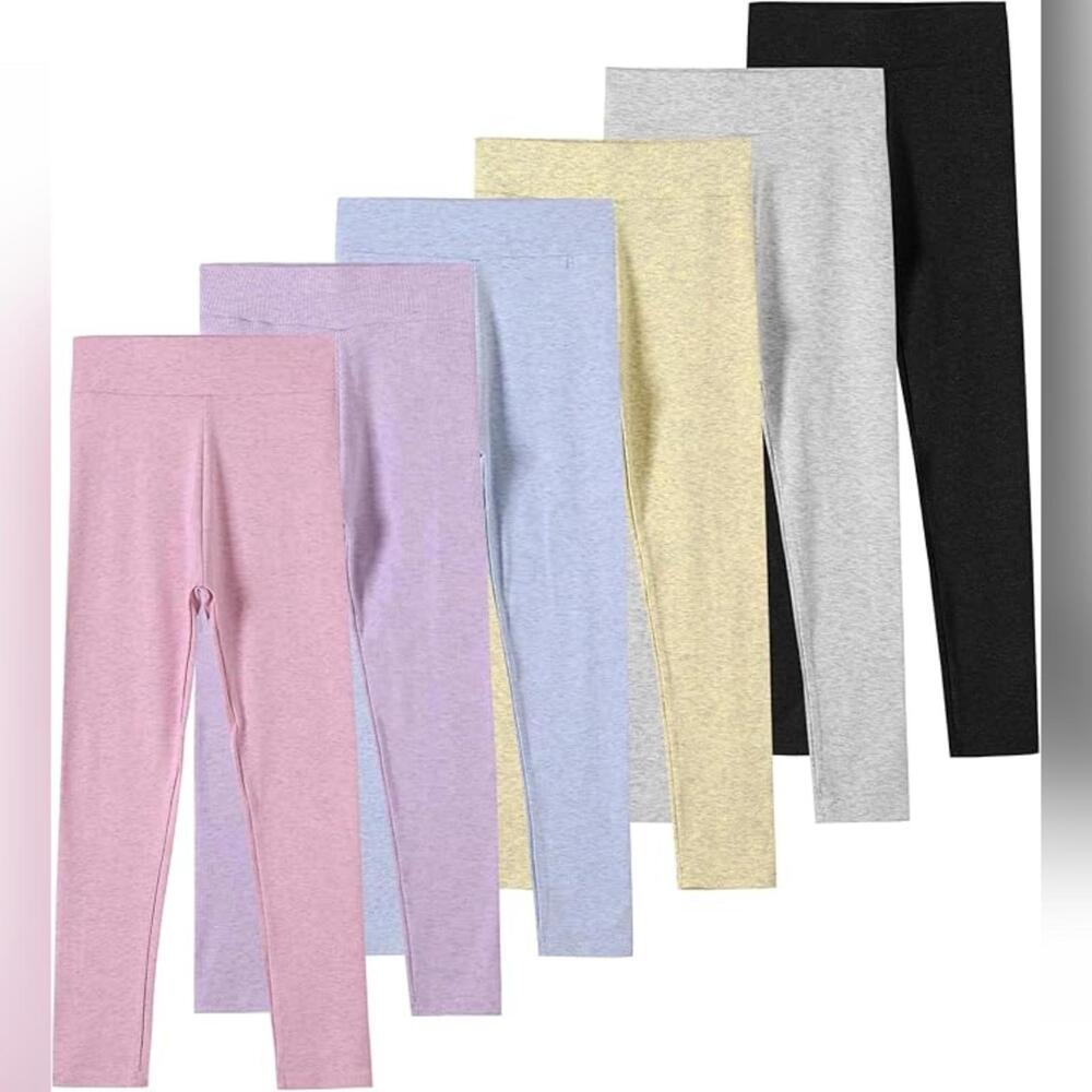 NWT Chicduo 6 Pack Girls High Waisted Stretchy Pants Leggings, Size 11-12 Yrs